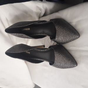 Express D'orsay Shoes Silver Glitter Sparkles Stilleto 4" inch heels Siz…